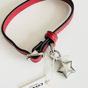 Coach Red Leather Bracelet with Silver Star Charm